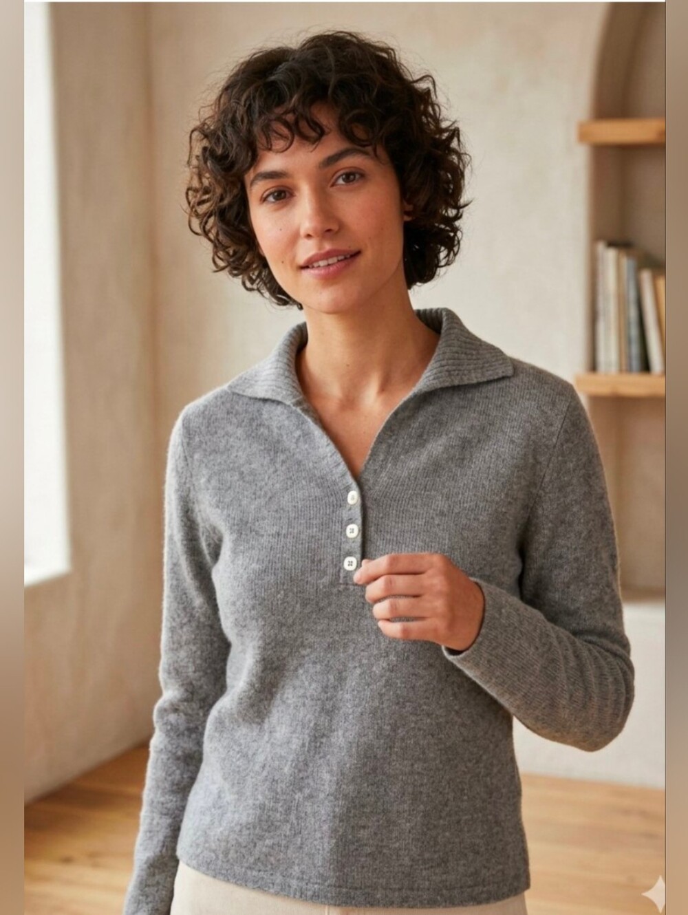Patagonia 100% Cashmere Henley Sweater Gray Mother of Pearl Buttons XS